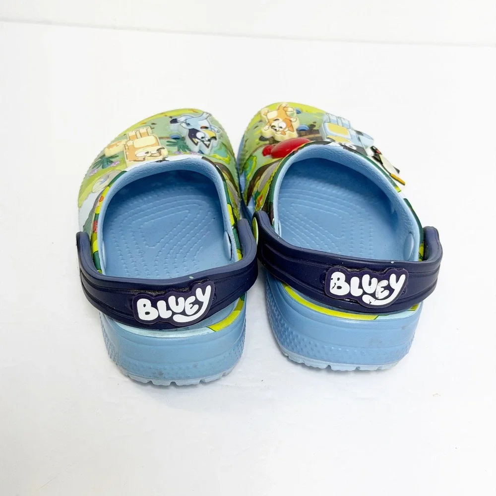 Crocs Clogs Kids Size 9 Blue Bluey Bingo Character Graphic Slip On Shoes
